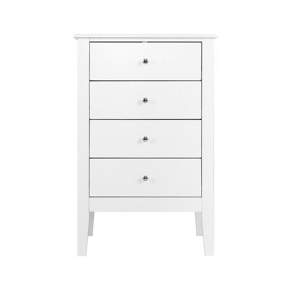 Artiss 4 Chest of Drawers Tallboy Storage Cabinet Bedside Table Dresser White - John Cootes