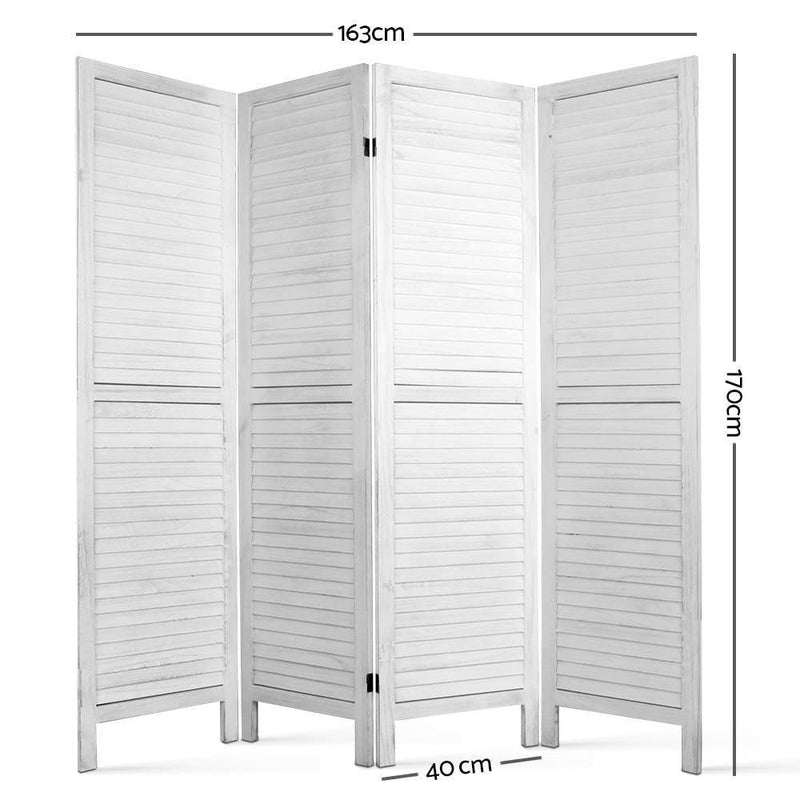Artiss 4 Panel Foldable Wooden Room Divider - White - John Cootes
