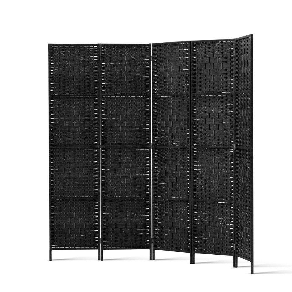 Artiss 4 Panel Room Divider Privacy Screen Rattan Woven Wood Stand Black - John Cootes