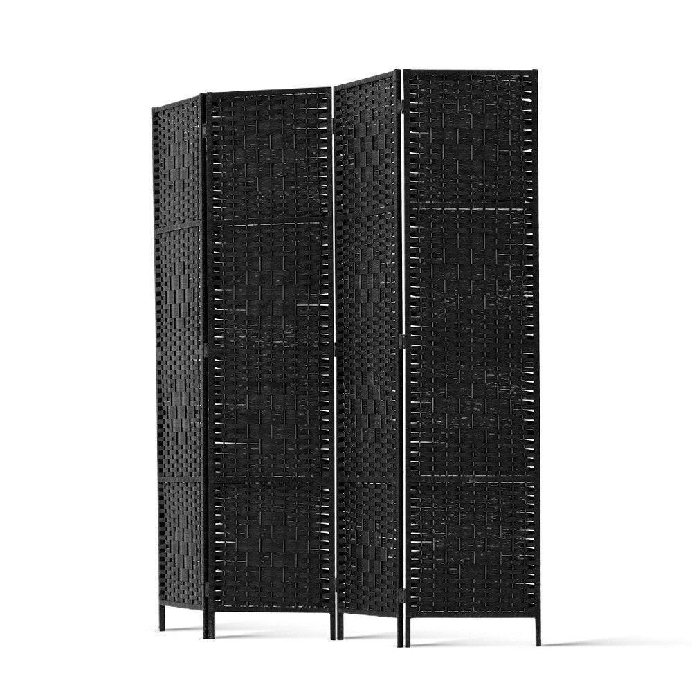 Artiss 4 Panel Room Divider Privacy Screen Rattan Woven Wood Stand Black - John Cootes