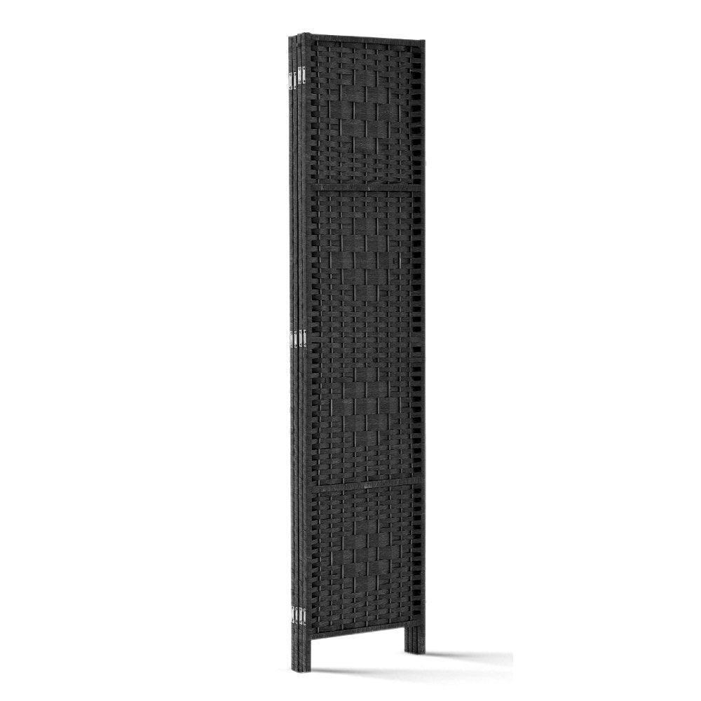 Artiss 4 Panel Room Divider Privacy Screen Rattan Woven Wood Stand Black - John Cootes