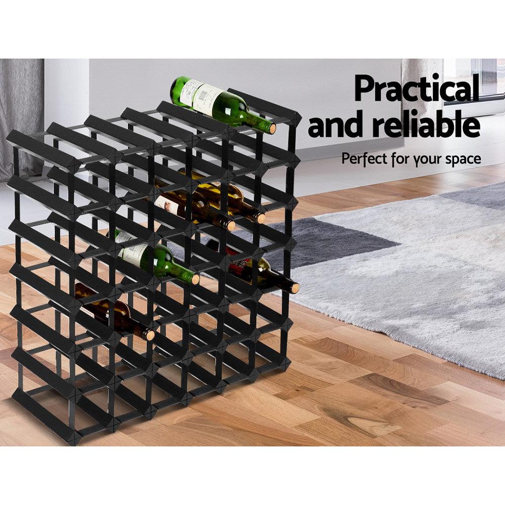 Artiss 42 Bottle Timber Wine Rack Wooden Storage Wall Racks Holders Cellar Black - John Cootes