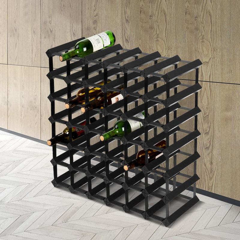 Artiss 42 Bottle Timber Wine Rack Wooden Storage Wall Racks Holders Cellar Black - John Cootes