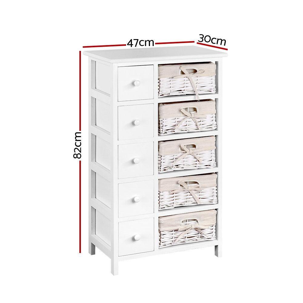 Artiss 5 Basket Storage Drawers - White - John Cootes