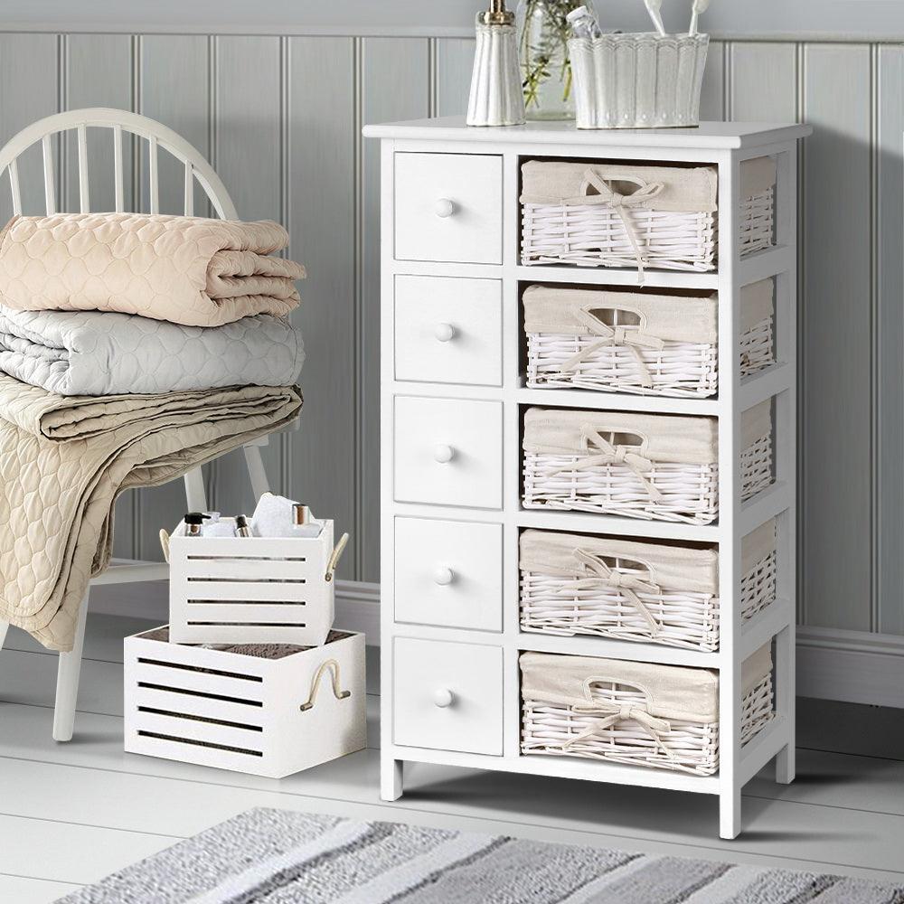 Artiss 5 Basket Storage Drawers - White - John Cootes