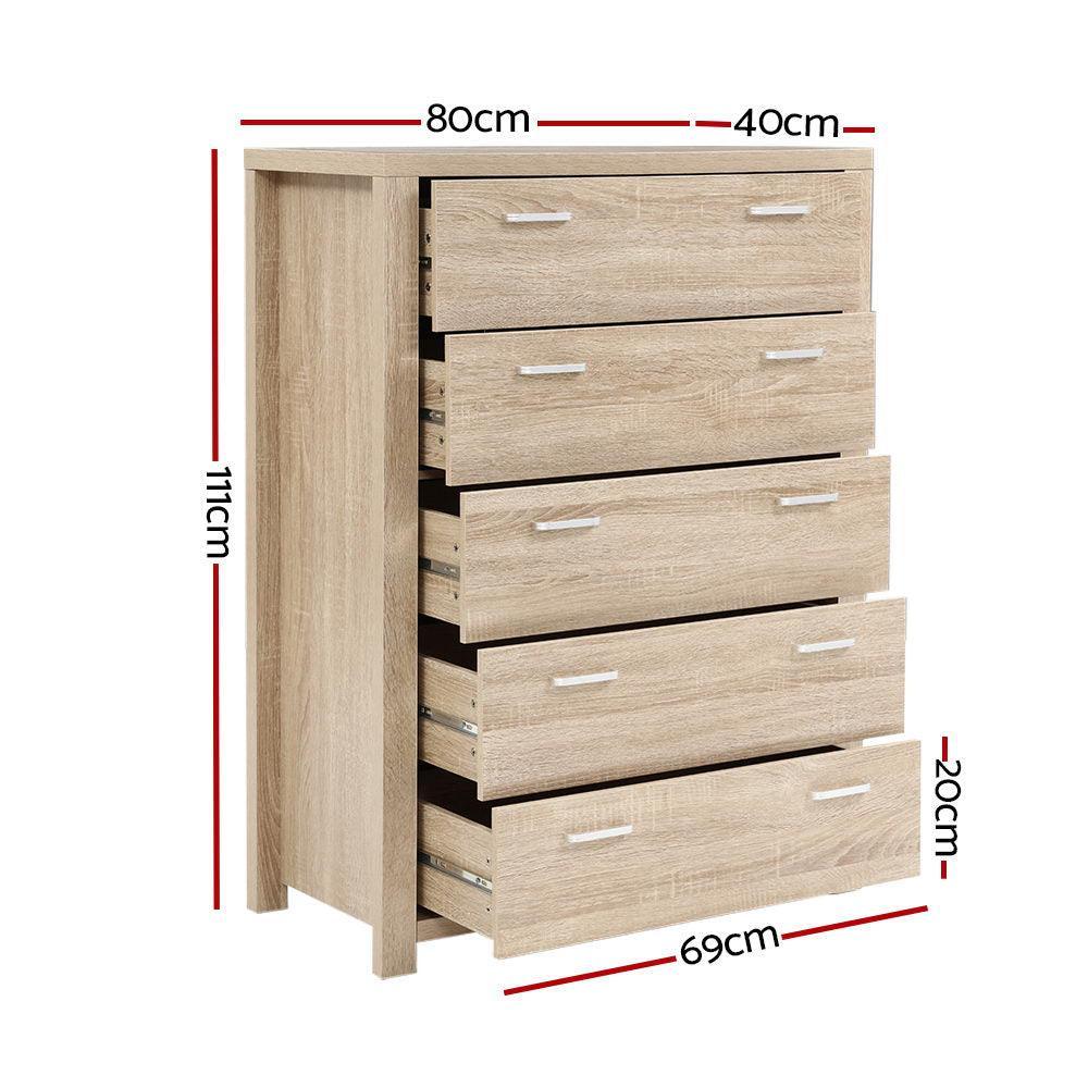 Artiss 5 Chest of Drawers Tallboy Dresser Table Bedroom Storage Cabinet - John Cootes