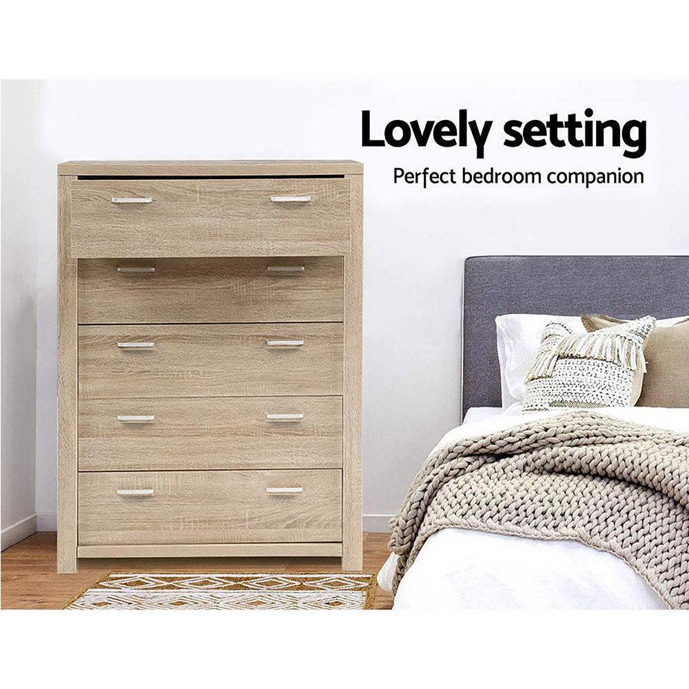 Artiss 5 Chest of Drawers Tallboy Dresser Table Bedroom Storage Cabinet - John Cootes