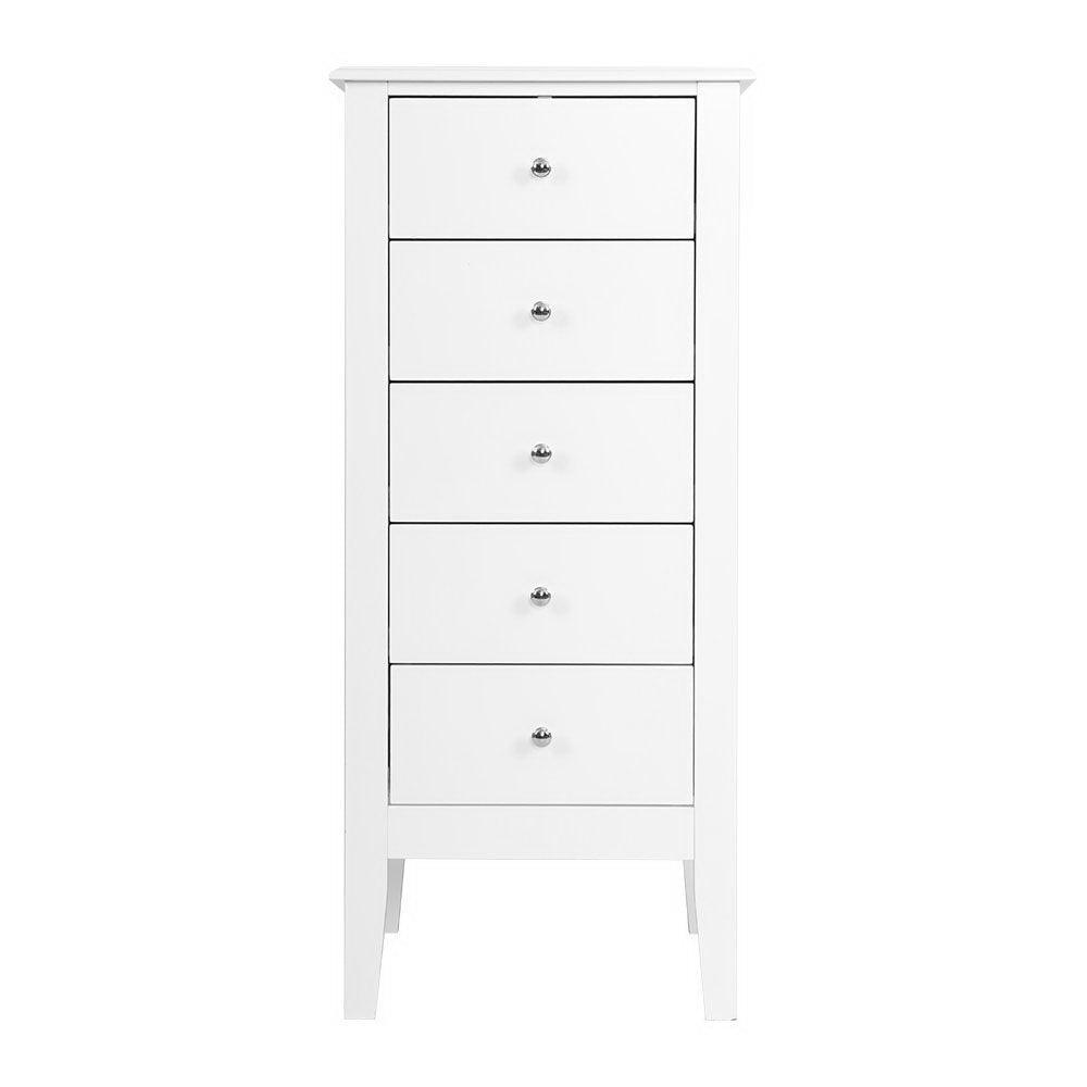 Artiss 5 Tallboy Chest of Drawers Storage Cabinet Bedside Table Dresser White - John Cootes