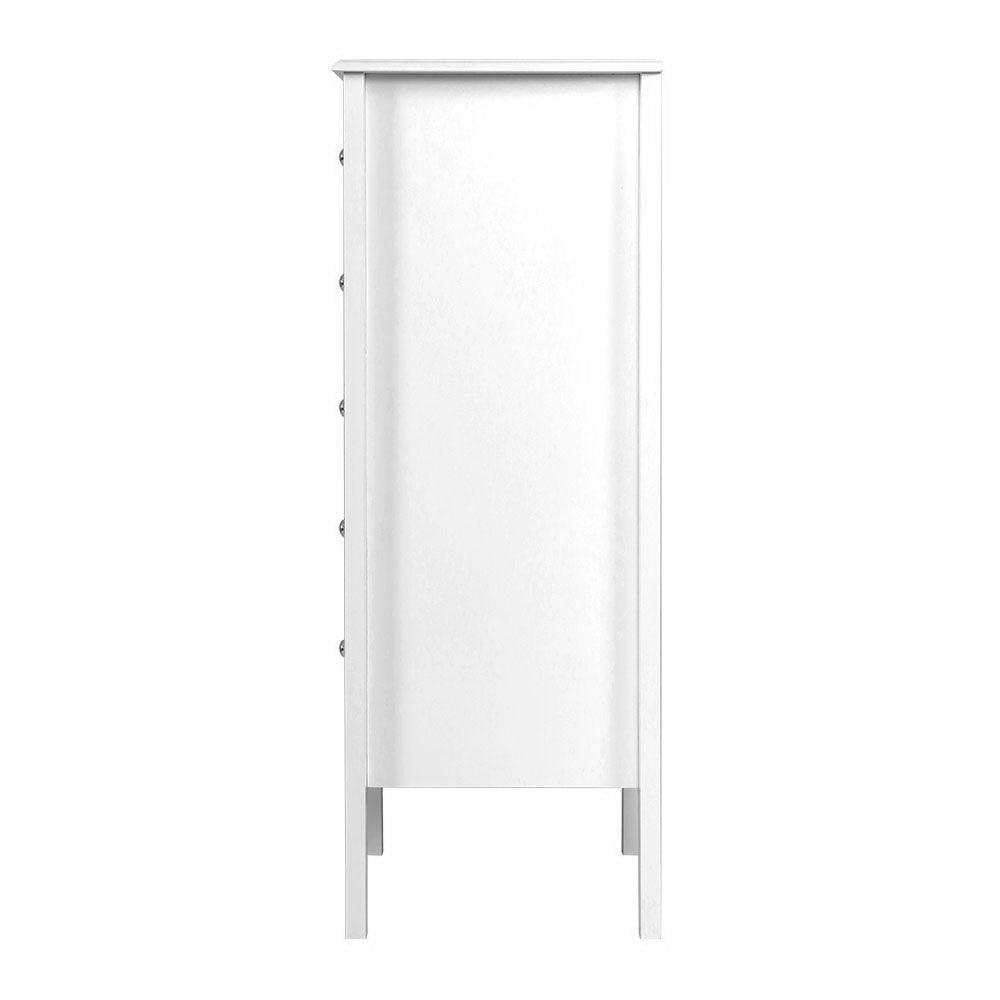 Artiss 5 Tallboy Chest of Drawers Storage Cabinet Bedside Table Dresser White - John Cootes