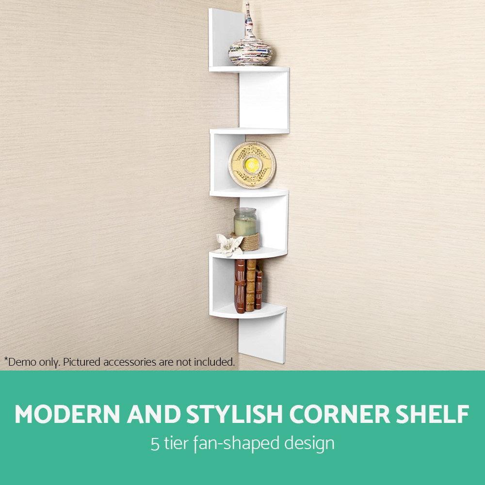 Artiss 5 Tier Corner Wall Shelf - White - John Cootes