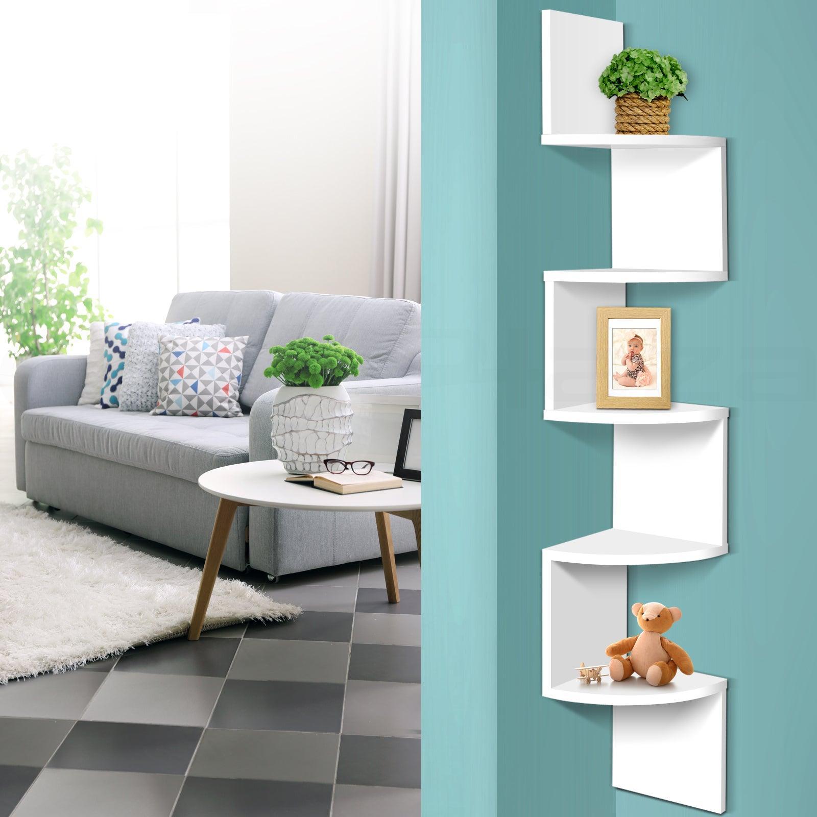 Artiss 5 Tier Corner Wall Shelf - White - John Cootes