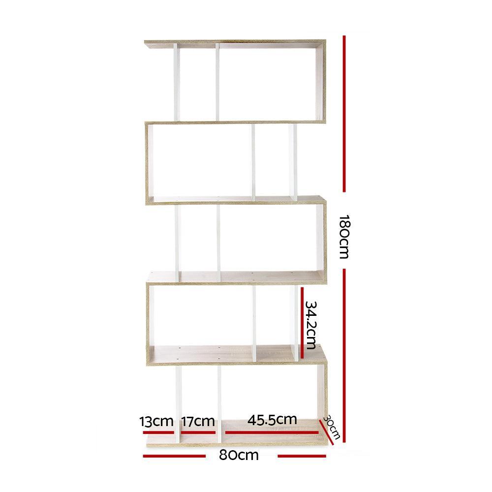 Artiss 5 Tier Display Book Storage Shelf Unit - White Brown - John Cootes