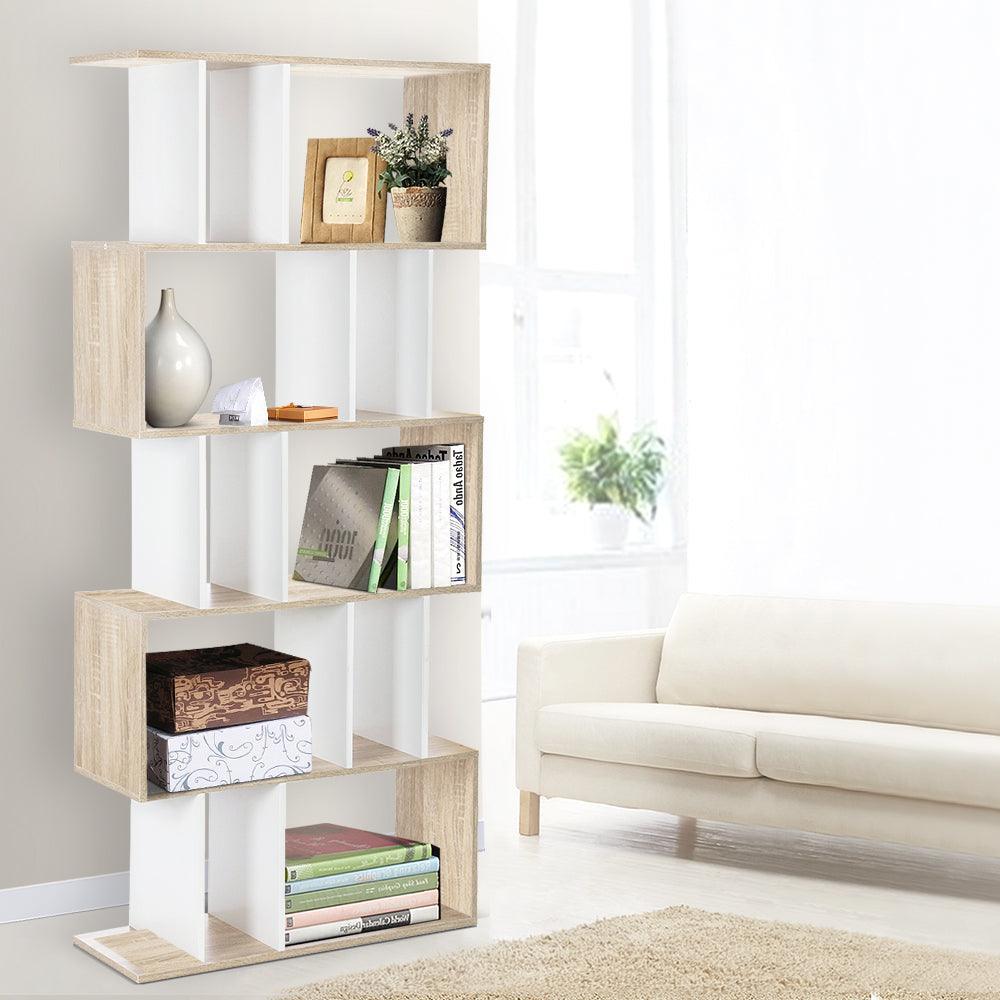 Artiss 5 Tier Display Book Storage Shelf Unit - White Brown - John Cootes