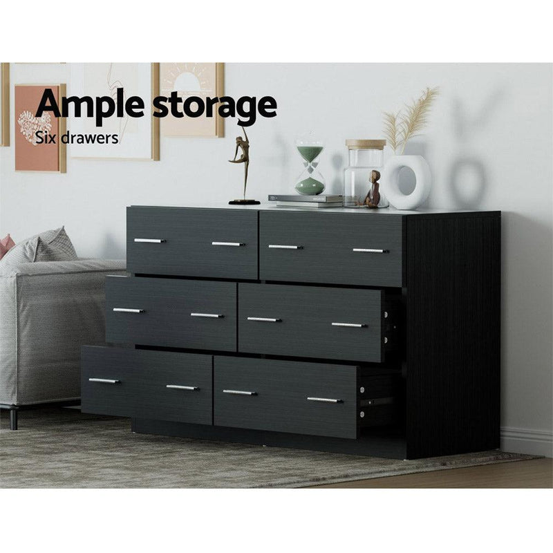 Artiss 6 Chest of Drawers Cabinet Dresser Table Tallboy Lowboy Storage Black - John Cootes