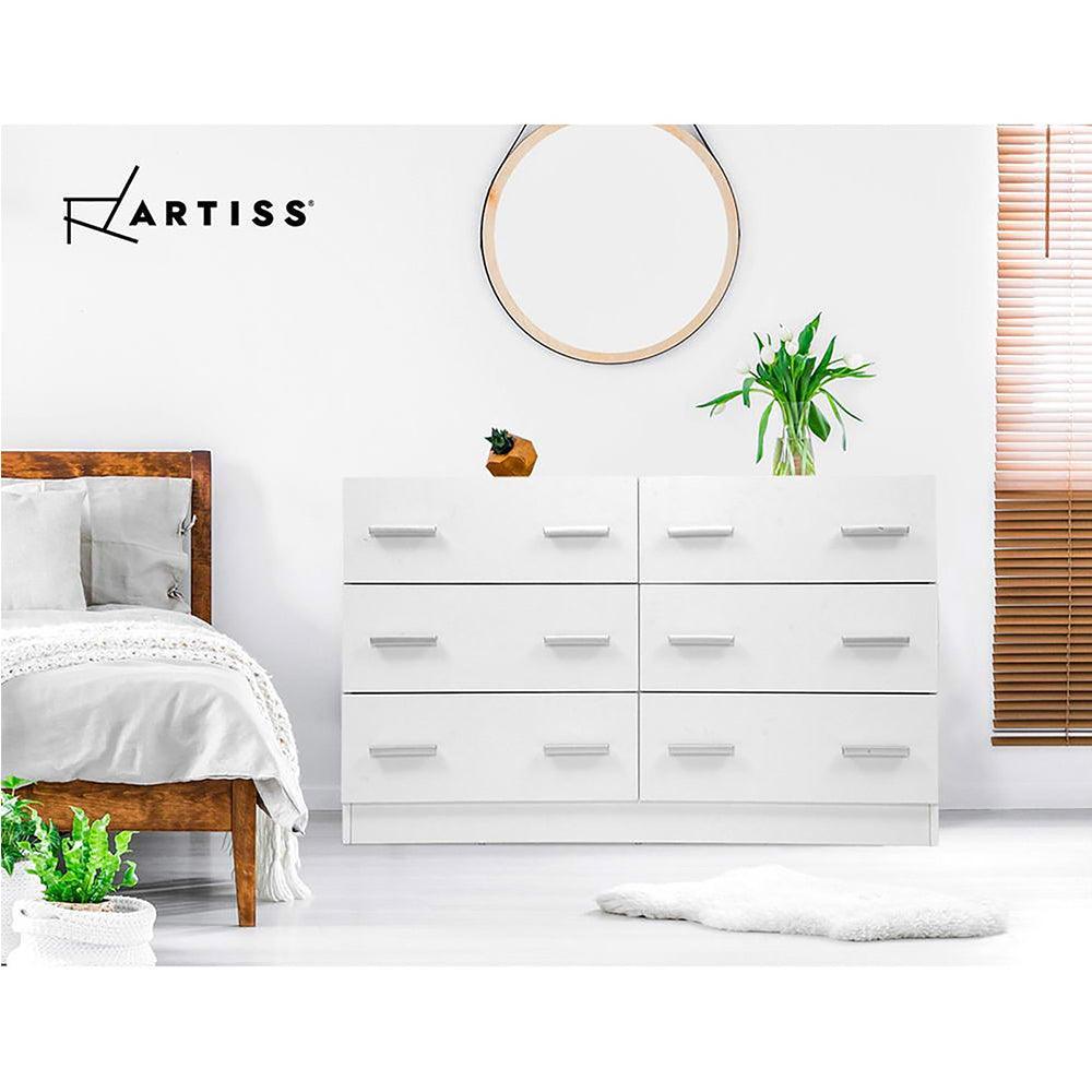 Artiss 6 Chest of Drawers Cabinet Dresser Tallboy Lowboy Storage Bedroom White - John Cootes