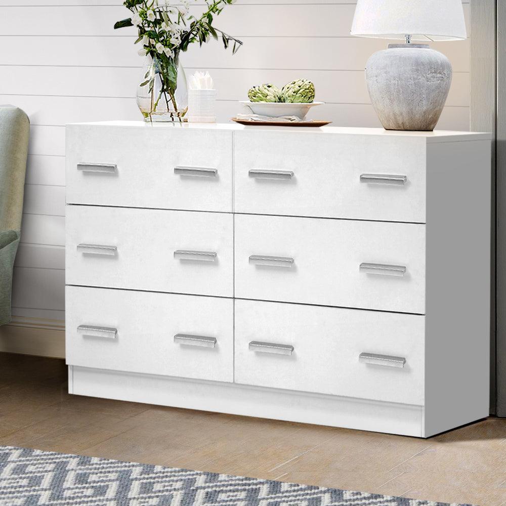 Artiss 6 Chest of Drawers Cabinet Dresser Tallboy Lowboy Storage Bedroom White - John Cootes