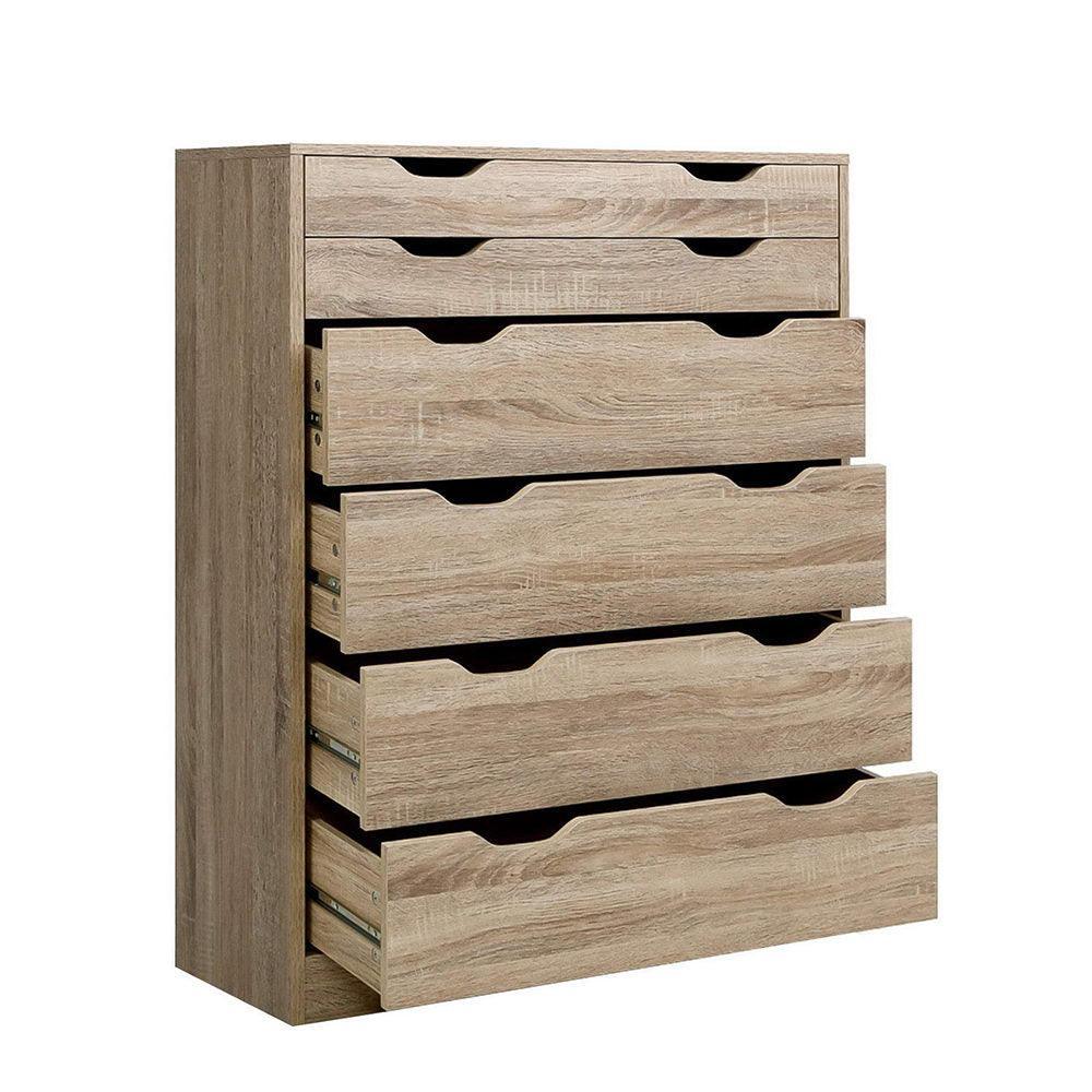 Artiss 6 Chest of Drawers Tallboy Dresser Table Storage Cabinet Oak Bedroom - John Cootes