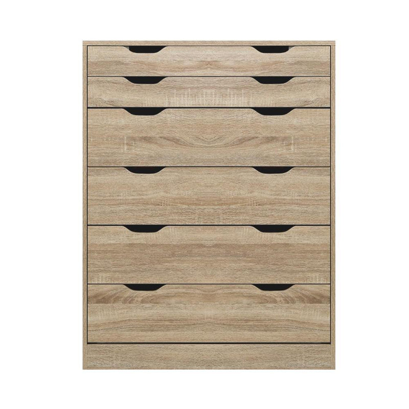 Artiss 6 Chest of Drawers Tallboy Dresser Table Storage Cabinet Oak Bedroom - John Cootes