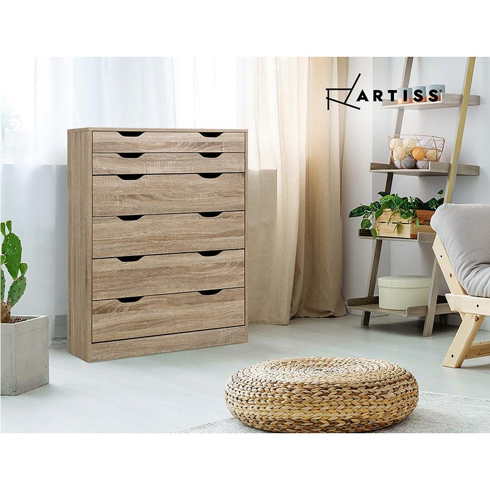 Artiss 6 Chest of Drawers Tallboy Dresser Table Storage Cabinet Oak Bedroom - John Cootes