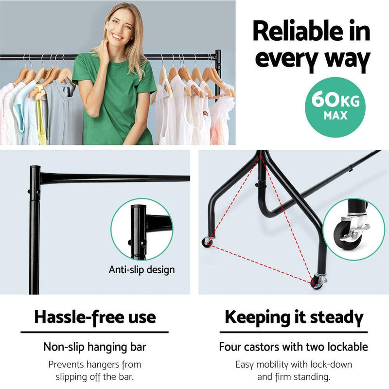 Artiss 6FT Clothes Racks Metal Garment Display Rolling Rail Hanger Airer Stand Portable - John Cootes