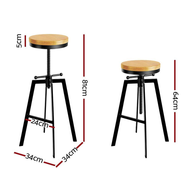 Artiss Adjustable Height Swivel Bar Stool - Black and Wood - John Cootes