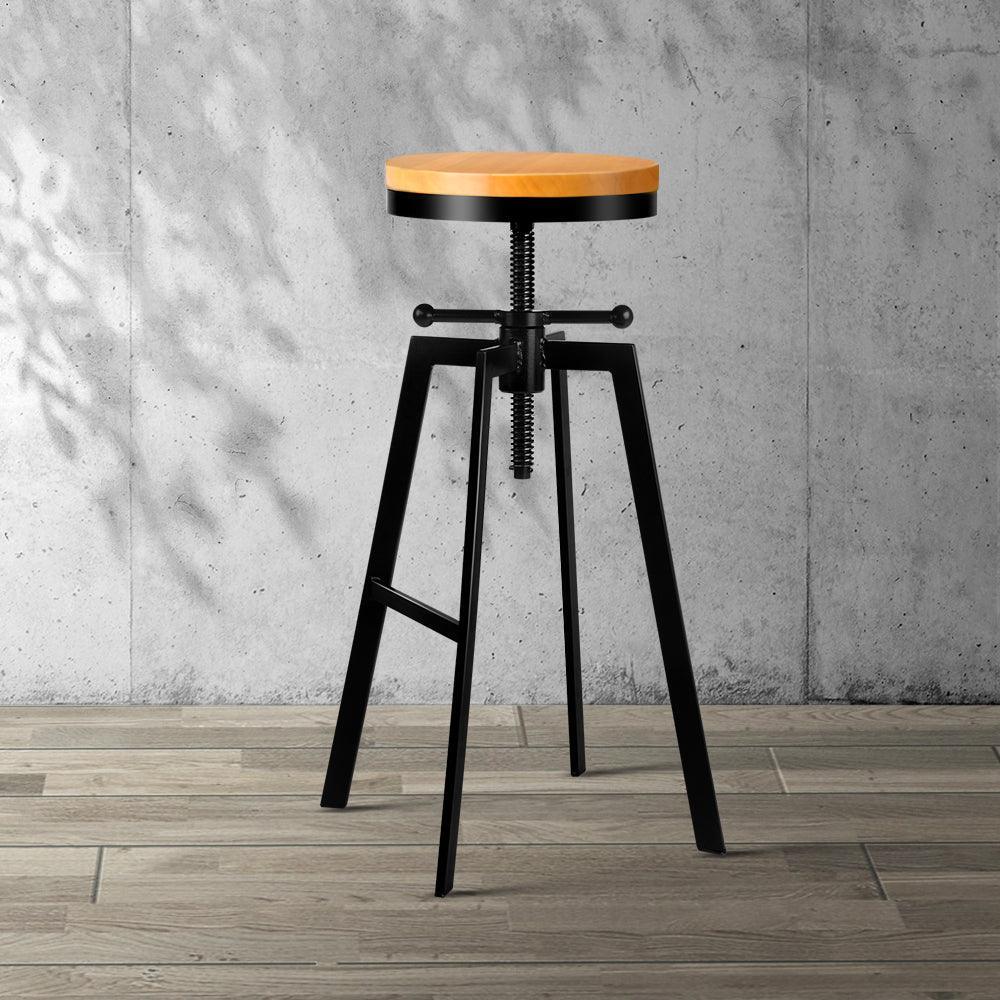 Artiss Adjustable Height Swivel Bar Stool - Black and Wood - John Cootes