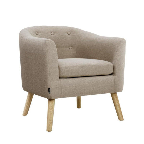 Artiss ADORA Armchair Tub Chair Single Accent Armchairs Sofa Lounge Fabric Beige - John Cootes
