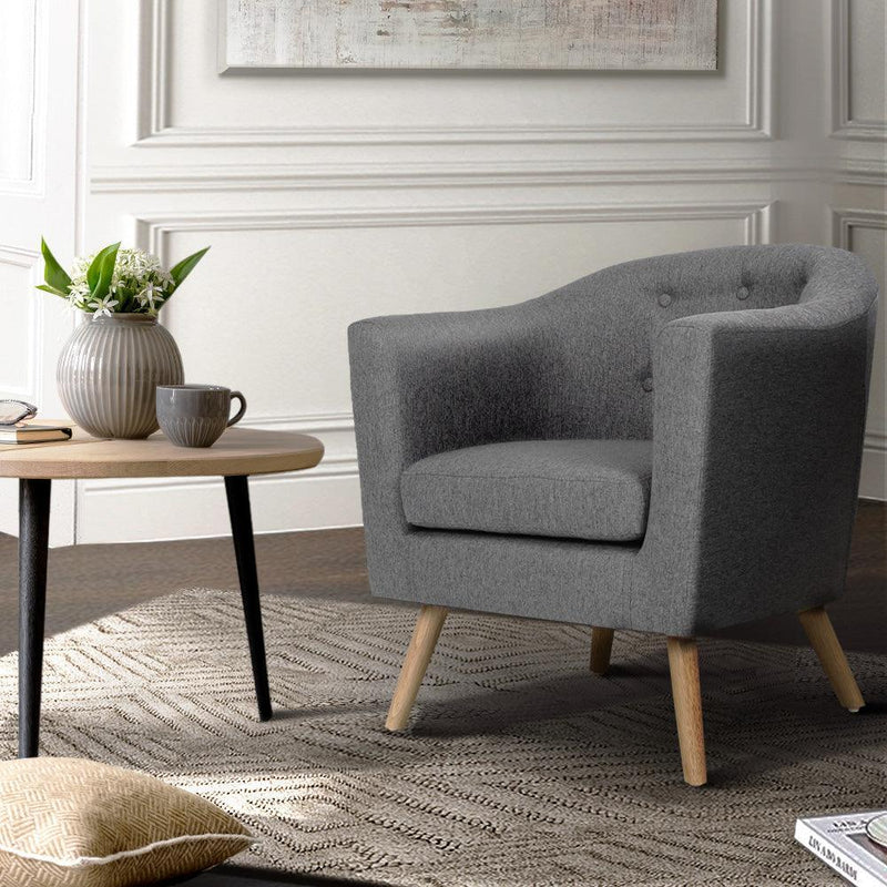 Artiss ADORA Armchair Tub Chair Single Accent Armchairs Sofa Lounge Fabric Grey - John Cootes