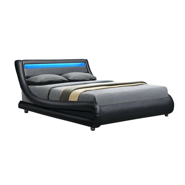 Artiss Alex LED Bed Frame PU Leather - Black Double - John Cootes