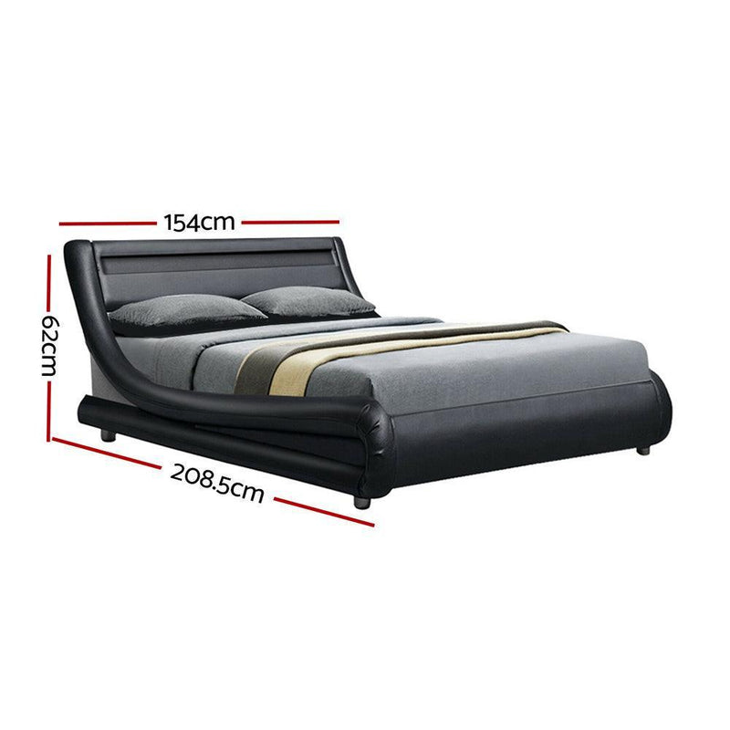 Artiss Alex LED Bed Frame PU Leather - Black Double - John Cootes