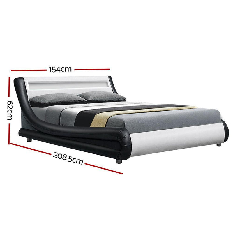 Artiss Alex LED Bed Frame PU Leather - Black White Double - John Cootes