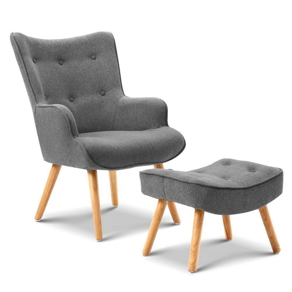 Artiss Armchair and Ottoman - Grey - John Cootes