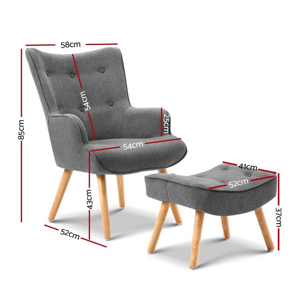 Artiss Armchair and Ottoman - Grey - John Cootes