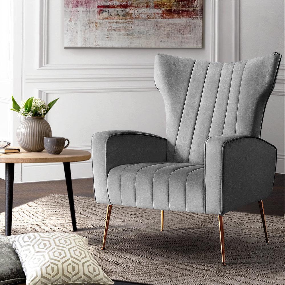 Artiss Armchair Lounge Accent Chairs Armchairs Chair Velvet Sofa Grey Seat - John Cootes