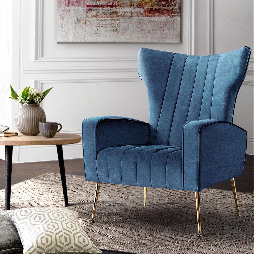 Artiss Armchair Lounge Accent Chairs Armchairs Chair Velvet Sofa Navy Blue Seat - John Cootes