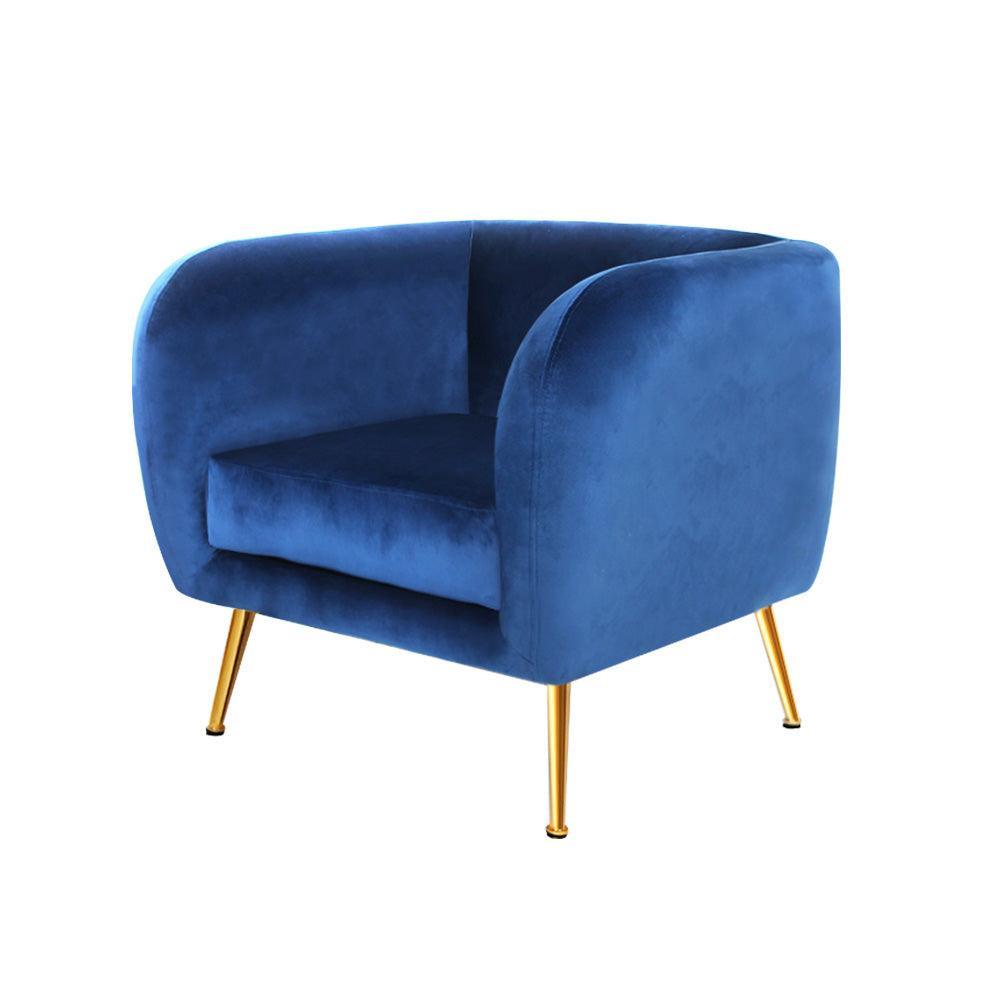 Artiss Armchair Lounge Arm Chair Sofa Accent Armchairs Chairs Couch Velvet Navy - John Cootes