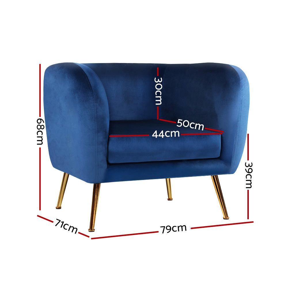 Artiss Armchair Lounge Arm Chair Sofa Accent Armchairs Chairs Couch Velvet Navy - John Cootes