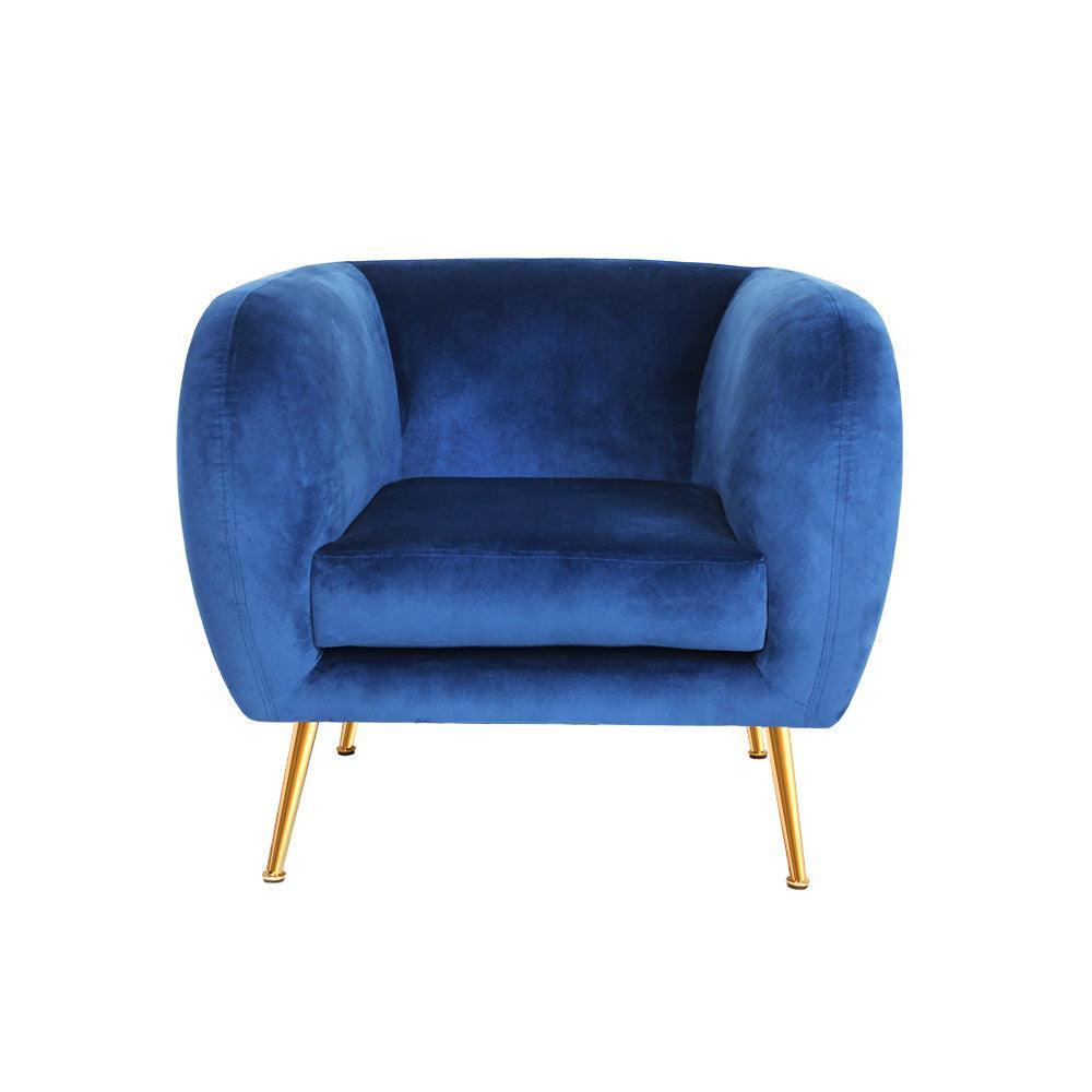 Artiss Armchair Lounge Arm Chair Sofa Accent Armchairs Chairs Couch Velvet Navy - John Cootes