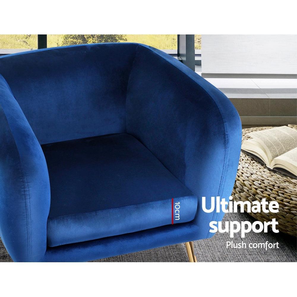 Artiss Armchair Lounge Arm Chair Sofa Accent Armchairs Chairs Couch Velvet Navy - John Cootes