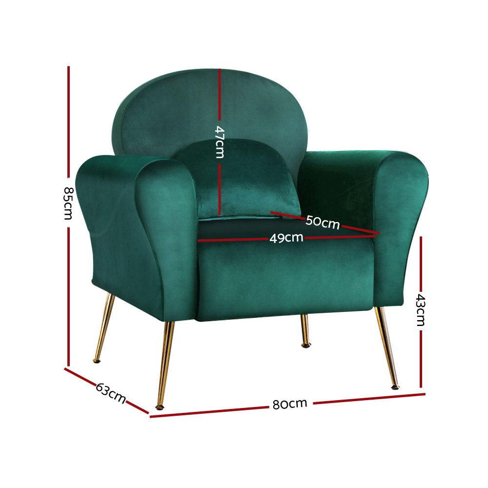 Artiss Armchair Lounge Chair Accent Armchairs Chairs Sofa Green Cushion Velvet - John Cootes