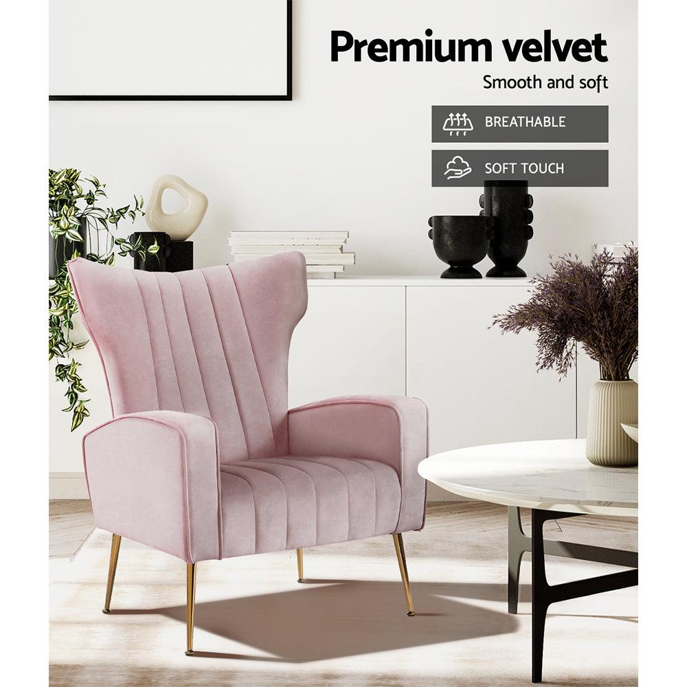 Artiss Armchair Lounge Chair Accent Armchairs Chairs Velvet Sofa Pink Seat - John Cootes