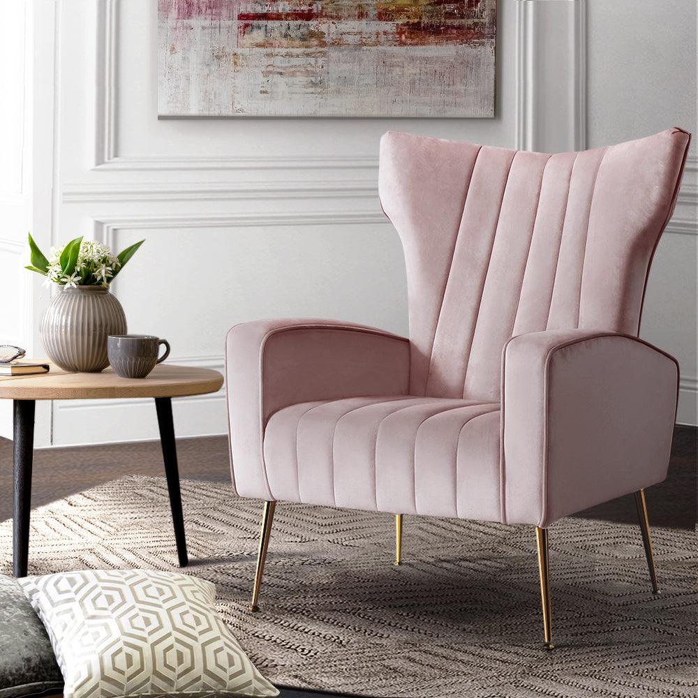 Artiss Armchair Lounge Chair Accent Armchairs Chairs Velvet Sofa Pink Seat - John Cootes