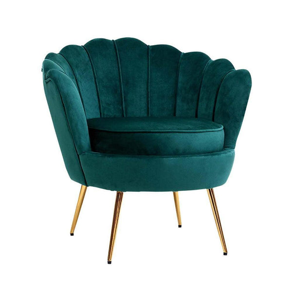 Artiss Armchair Lounge Chair Accent Armchairs Retro Lounge Accent Chair Single Sofa Velvet Shell Back Seat Green - John Cootes