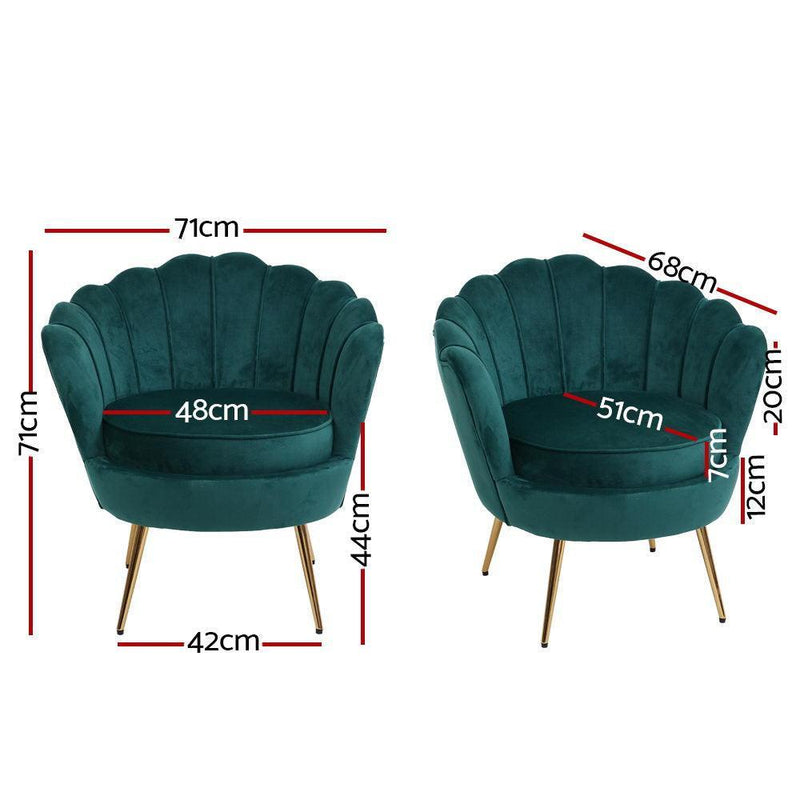 Artiss Armchair Lounge Chair Accent Armchairs Retro Lounge Accent Chair Single Sofa Velvet Shell Back Seat Green - John Cootes