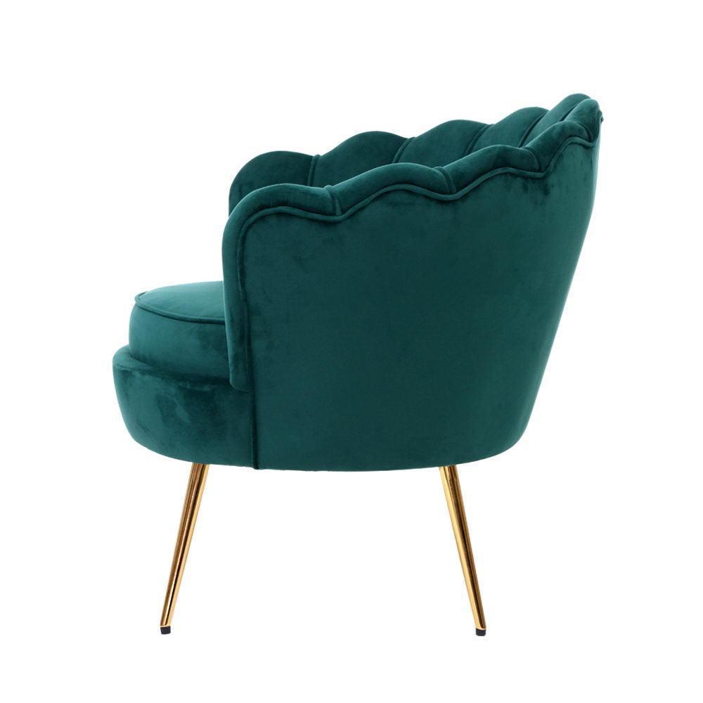 Artiss Armchair Lounge Chair Accent Armchairs Retro Lounge Accent Chair Single Sofa Velvet Shell Back Seat Green - John Cootes