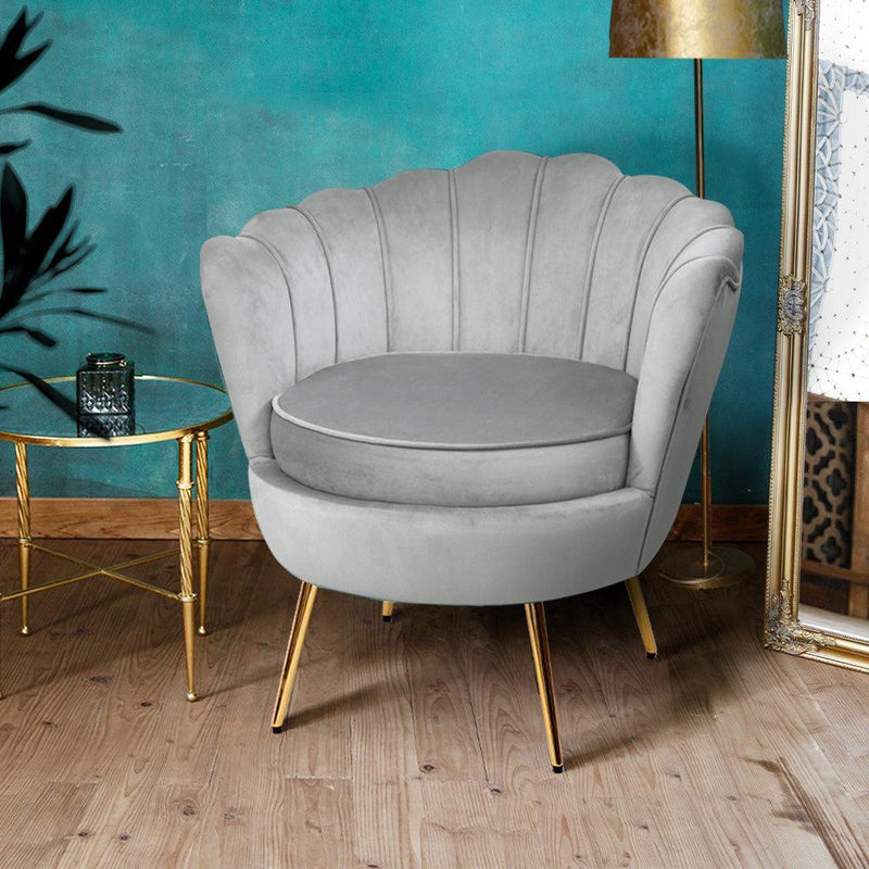 Artiss Armchair Lounge Chair Accent Armchairs Retro Single Sofa Velvet Grey - John Cootes