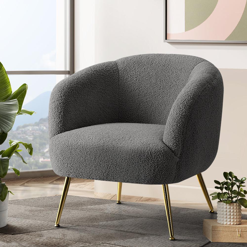 Artiss Armchair Lounge Chair Accent Chairs Arm Armchairs Sherpa Boucle Charcoal - John Cootes