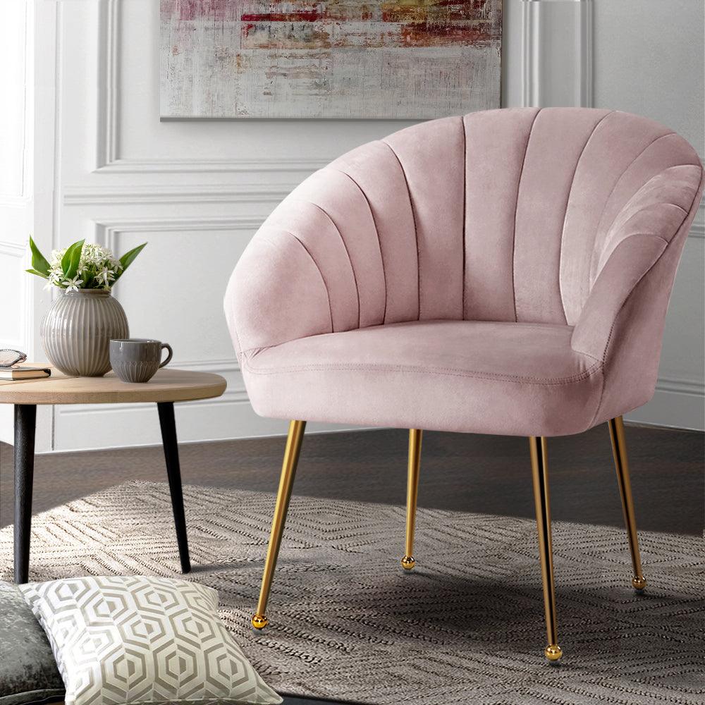 Artiss Armchair Lounge Chair Armchairs Accent Chairs Velvet Sofa Pink Couch - John Cootes