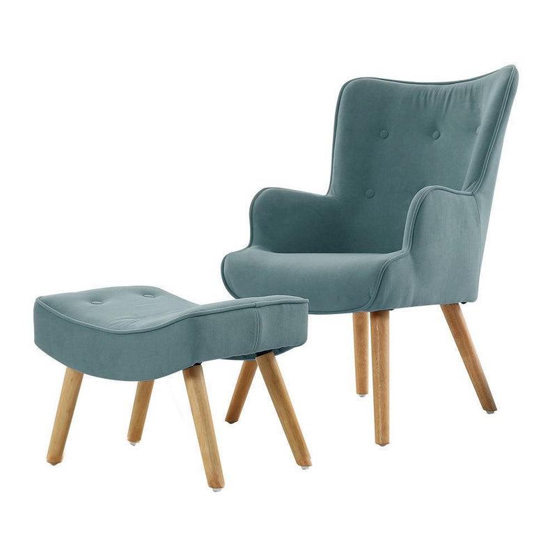 Artiss Armchair Lounge Chair Ottoman Accent Armchairs Sofa Fabric Chairs Blue - John Cootes