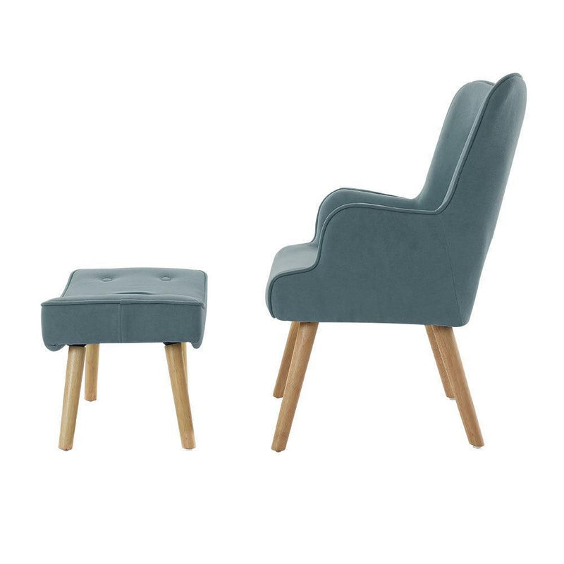 Artiss Armchair Lounge Chair Ottoman Accent Armchairs Sofa Fabric Chairs Blue - John Cootes